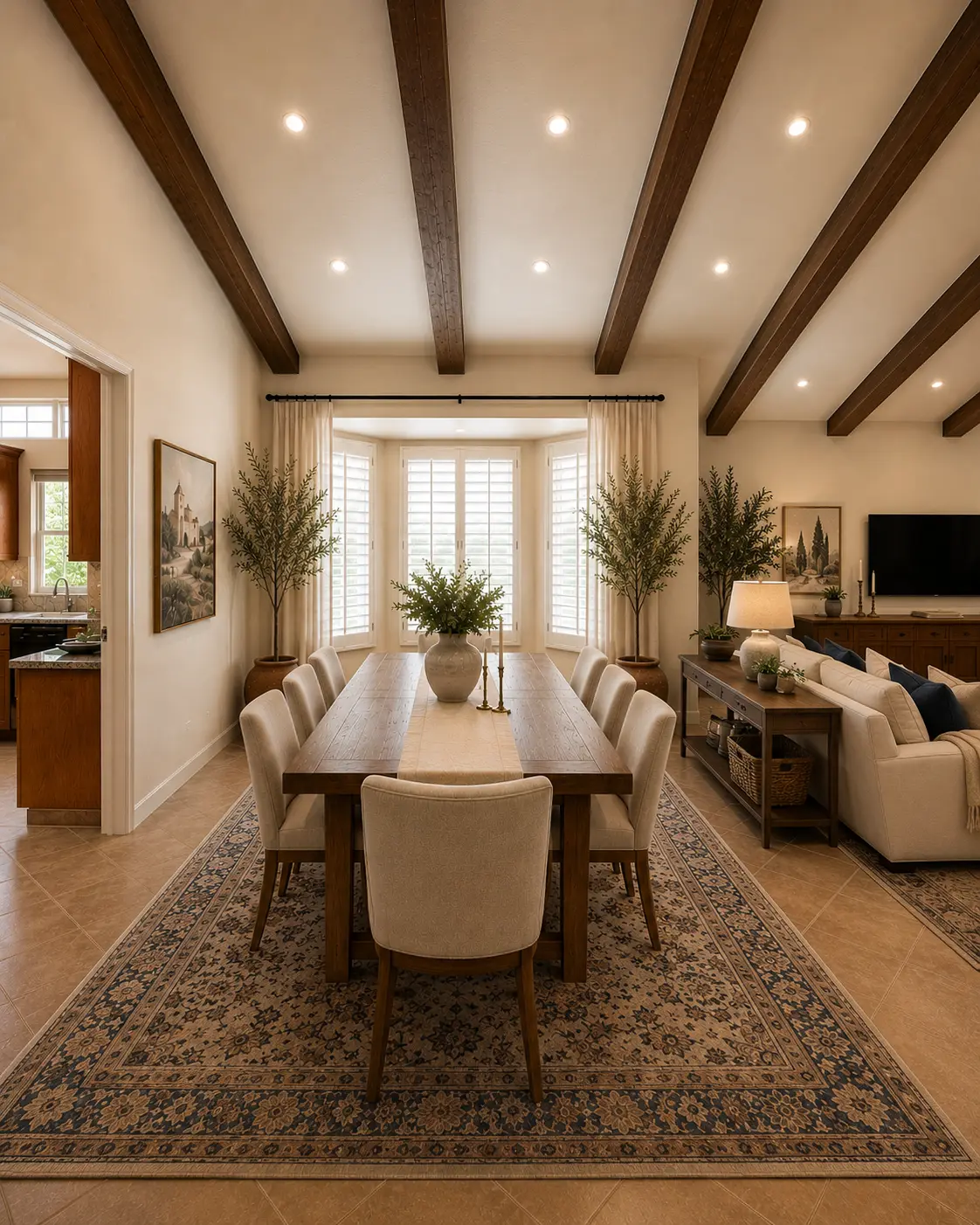 Seating for eight in the bay window