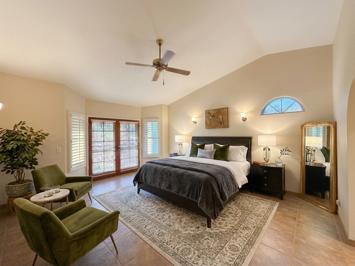 The same room, simply furnished